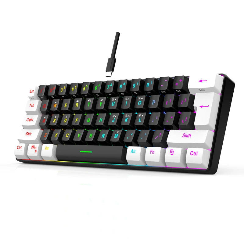61-key wired white, black and blue switch waterproof mechanical keyboard RGB illuminated game and office kit PUBG gamer backlit
