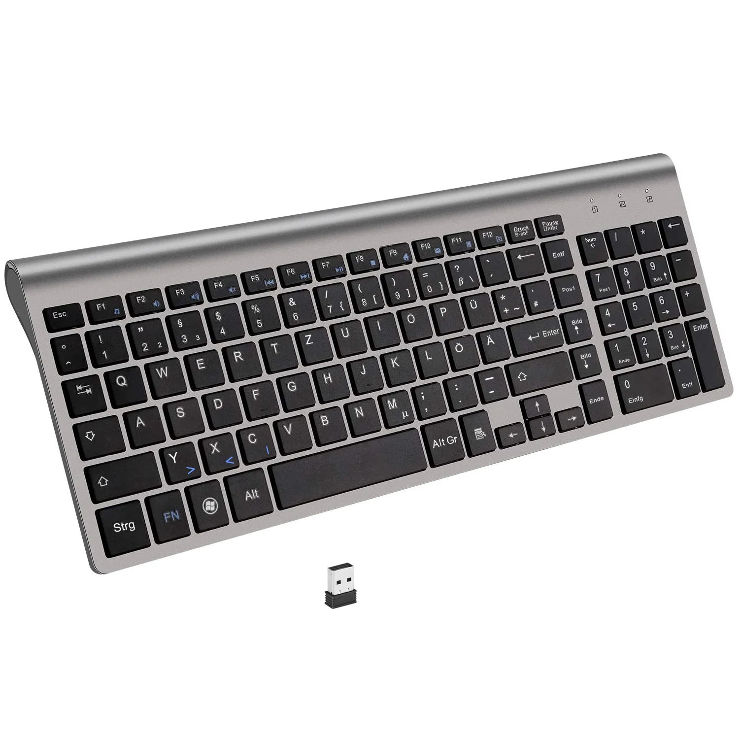 German QWERTZ Layout Ultra Slim 101 Keys Wireless Keyboard Multimedia Low Noise 2.4G Keyboard for Windows 7 10 Android TV Box